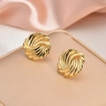 Vintage style gold 18K plated stainless steel earrings with textured spiral design - EH606-Vintage Spiral Texture