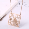 Modern rose gold square city map pendant necklace with minimalist hollow geometric design - Los Angeles California USA / Rose Gold