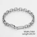 7mm wide silver titanium steel O-chain bracelet with ID plate and lobster clasp - Width 7MM / Length 20CM / Silver Bracelet