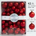 Set di 42 palline di Natale rosse in finitura lucida, opaca e glitterata per decorazione - 42 pezzi Rosso