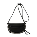 Bolso bandolera de media luna negro en cuero granulado con detalle de cadena plateada - Negro