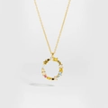 S925 sterling silver gold necklace with round pendant featuring colorful zirconia stones - Gold Letter O