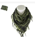 Green and black checkered tactical shemagh desert scarf with fringe for hiking - Army Green