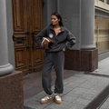 Survêtement gris anthracite pour femme avec demi-zip, logo et taille haute - S / gris foncé