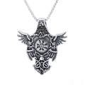 Collar vikingo brújula Vegvisir con alas de cuervo en acero inoxidable plateado antiguo - Color Plata (C0807-1)