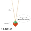Detailed strawberry necklace specifications with dimensions and weight on a clean white background - Red Strawberry Enamel Necklace (NB-N1311)