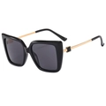 Modern butterfly cat eye sunglasses with oversized black frames and gold metal temples - Black Frame Grey Lens