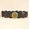 Ceinture vintage en cuir marron foncé avec incrustation de turquoise et disque en laiton - Bronze Café
