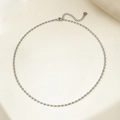 Collana minimalista in perline d'acciaio argento con chicchi di riso ovali e chiusura - Collana Color Acciaio#2.5mm Medio