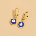 Pendientes dorados de ojo turco minimalistas con acabado de esmalte azul de moda - Ojo Azul