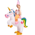 Inflatable unicorn costume for kids with golden horn and pink hat for party fun - Children Riding A Sunlit Rainbow White Horse / One Size