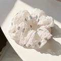 White scrunchie with green abstract patterns and elegant wrinkled fabric texture - Light Yellow Polka Dot