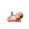 Pink monk figurine with blue ruyi ornament in sleeping pose for home decor - 1222-3 Reclining Buddha (Small)