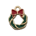 Ciondolo ghirlanda di Natale con fiocco rosso e smalto verde per gioielli fai da te - Ghirlanda (10921) / 1 Pezzo/Confezione (10x7mm)
