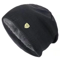 Detalle del forro de vellón gris grueso y textura tejida del gorro de invierno negro - L(58-60cm) / Gris