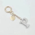 Letter P alphabet keychain with sparkling rhinestones and gold heart pendant decoration - Letter P