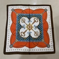 Square silk scarf with orange vintage key pattern and elegant dark brown border - Red Square Scarf In Foreign Trade Chain / 65