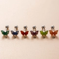 Colorful butterfly titanium steel stud earrings available in six distinct enamel finishes - Silver Base - Purple (4#)