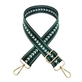 Detail of adjustable dark green arrow pattern strap with golden metal snap hooks - Dark Green Silver Buckle