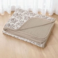 Thick cotton baby blanket with brown floral prints and solid beige edging on wood floor - 100*120CM / Dark Leaf + Khaki