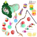 Set de 22 jouets pour chats incluant tunnel vert, baguette à plumes et souris en peluche - Lot No. 78