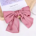 Elegant dusty rose pink satin bow hair clip with refined silk texture for women - Bean Paste Pink Spring Clip