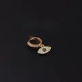 Gold evil eye earring with pink and blue zircons on a textured black background - Pink Zirconia Evil Eye Style (2#)