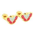 Gold butterfly earrings with pink and blue enamel and secure screw-back design - Butterfly