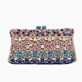 Elegante pochette dorata da sera con strass blu e viola a motivo di squame - Oro Blu