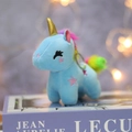 Cute light blue plush unicorn keychain with gold horn and pink star embroidery - Blue