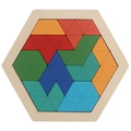 Hexagonal wooden puzzle toy with vibrant geometric blocks for kids and adults - Tangram (Colorful) 10pcs