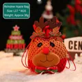 Christmas reindeer burlap gift bag with striped bow and 17x16cm drawstring closure - Knitted Mesh Apple Bag Reindeer