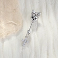 Piercing ombelico teschio argento con occhi neri e pendente a croce in zirconi - Teschio con Croce (A988-2#)