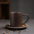 Dark brown ceramic coffee cup and saucer set with rustic stoneware glaze texture - 257 Manka Straight Cup + Saucer (dark Coffee) 280ml / Universal