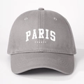 Casquette de baseball en coton gris classique avec lettres PARIS vue de face de l'avant - Taille unique / Gris