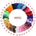 Set of 40 assorted satin hair scrunchies in vibrant colors shown in circular layout - 40Pcs Solid Color Satin Set