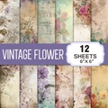 12 Blatt 6x6 Zoll Vintage-Scrapbook-Papier mit floralen Retro-Motiven und Rosen - 15x15cm / Vintage Blumen-Stil (G038)