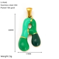 Macro detail of letter A pendant in 18k gold plated stainless steel with green enamel - Sp640g-a (single Pendant)
