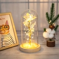 Rosa in foglia d'oro in cupola di vetro con luci LED e base in legno per arredamento - Base in legno Luce bianca calda