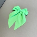 Neon green chiffon bow hair clip with elegant streamers and vibrant fabric texture - Spring Clips / Green