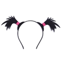 Detail of creative cartoon headband with black felt twin tails and pink accents - Mini Pigtails