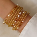 Bohemian multi-layer hand-woven amber and white beaded body chain for women - Gold And White Intersecting Style (0035)