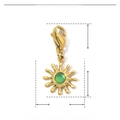 Detailed view of a gold stainless steel sun pendant with a round green natural stone inlay - Small Sun-Dark Green Natural Stone
