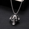 Silver skull wearing headphones pendant necklace with stainless steel chain for men - Hannya Mask