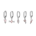 5-piece silver hoop earring set with pink zircon heart candy and ice cream charms - Dessert Drink Pink 5-Piece Set