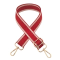Detail of red and white chevron woven bag strap with golden metal clasps on white background - Gold Buckle / Red