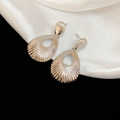 Detailed macro shot of teardrop earrings featuring metallic radial texture and hollow design - Stud Earrings / Silver (Silver Pin)
