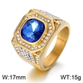 Gold hip hop ring with blue cushion-cut stone and pavé diamond-style accents - Gold Blue