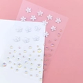 Face and nail art stickers with transparent flowers and iridescent AB crystal rhinestones - White Flower Heart Gems (BJA-646)