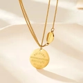 Vintage golden titanium steel necklace with circular pendant engraved with Beloved - Round Plate Letter